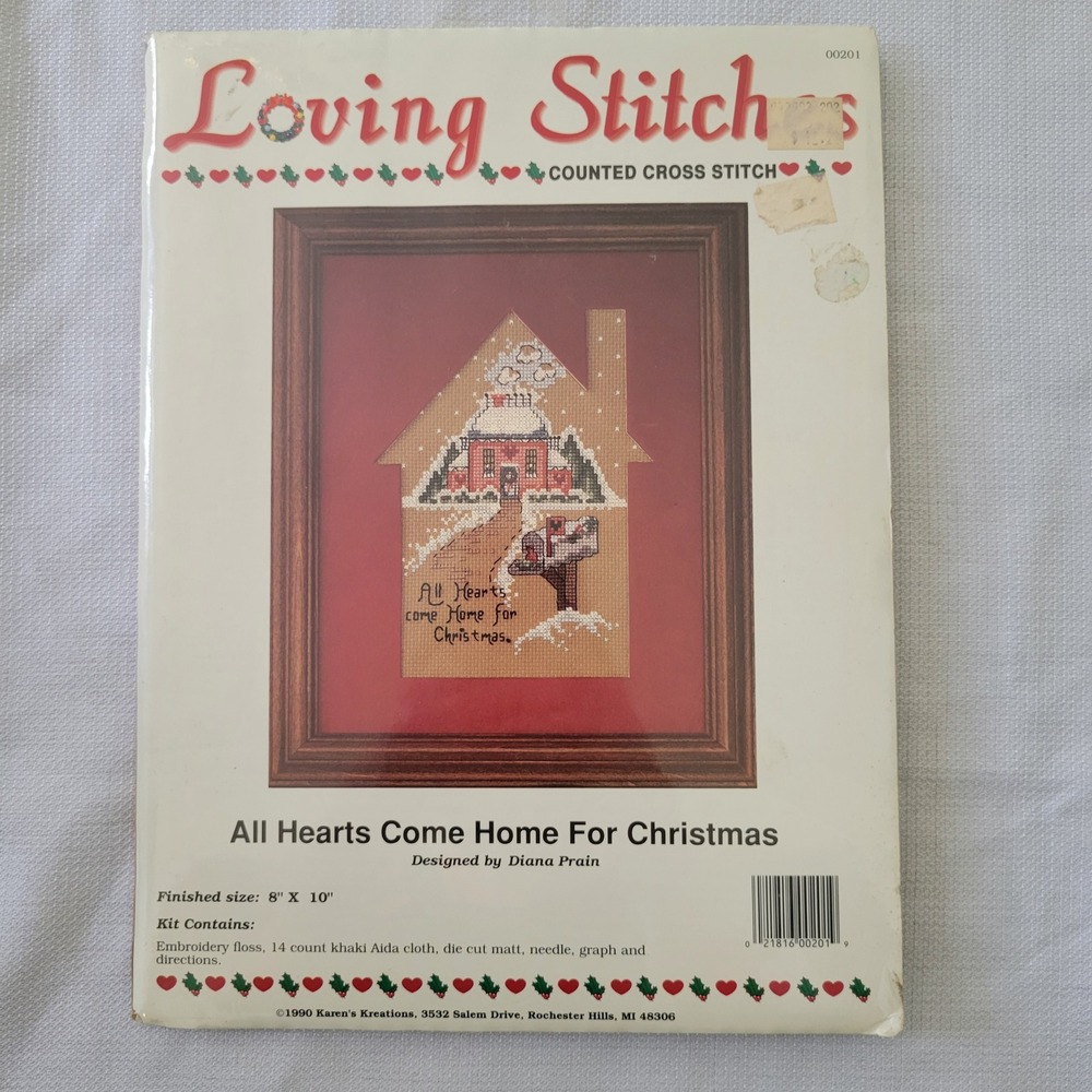 Karens Kreations 8x10 Cross Stitch Kit Red‎ All Hearts Come Home For Christmas